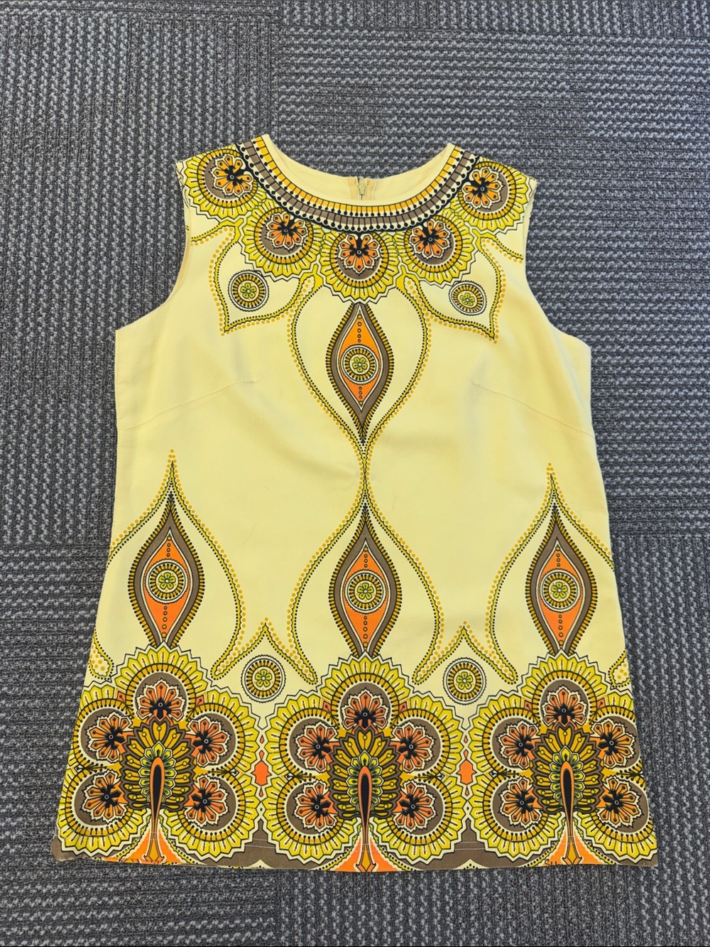 Vintage Alfred Shaheen Master Printer Rare A-Line Yellow Shift Mini Dress, L/XL